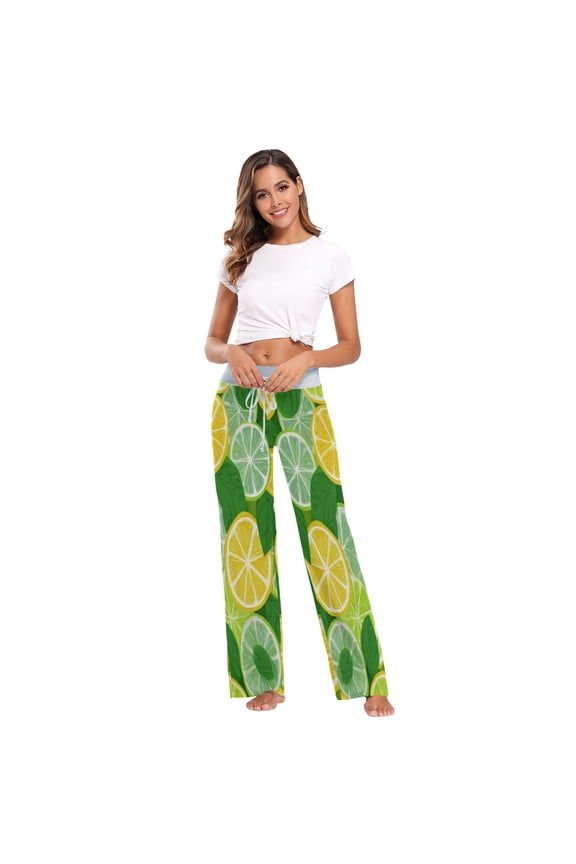 Women's Long Sleep Pants Home Pants Sleep Pants Wide-Leg Pants Design Elastic Fabric Casual Pants XS Cute Seamless Lemon