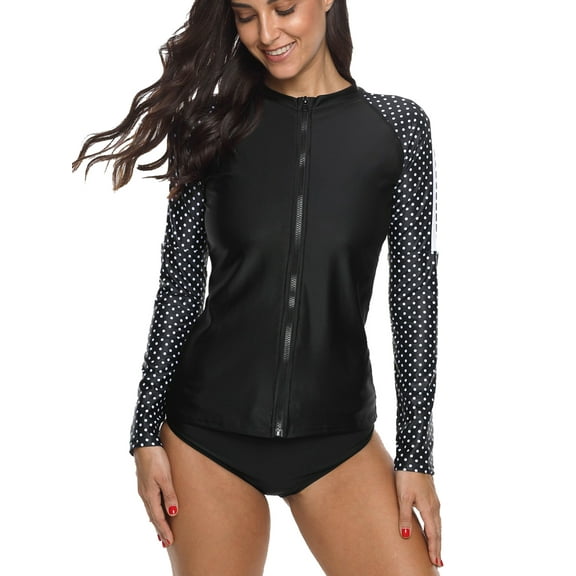 Women's Long Sleeve Active Rashguard Shirts Zipper Workout Top Sports Tee UPF 50+