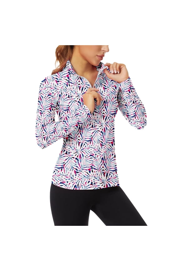 Women’s Long Sleeve Quarter Zip Collared Golf Polo Shirt Moisture Wicking Shirt for Casual Work