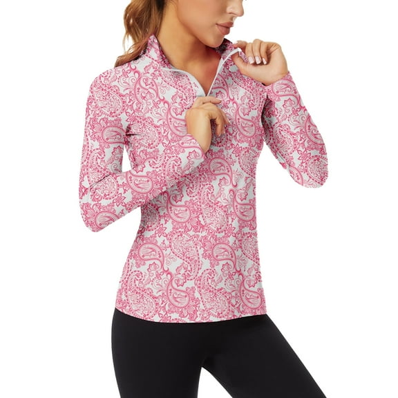 Women’s Long Sleeve Quarter Zip Collared Golf Polo Shirt Moisture Wicking Shirt for Casual Work