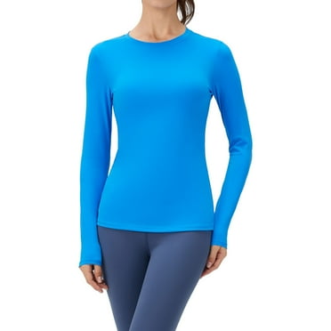 Women's Long Sleeve Athletic Shirts Sports Quick Drying Shirts Spring Slim Fit Top Crew Neck Workout Gym Tops Blue S