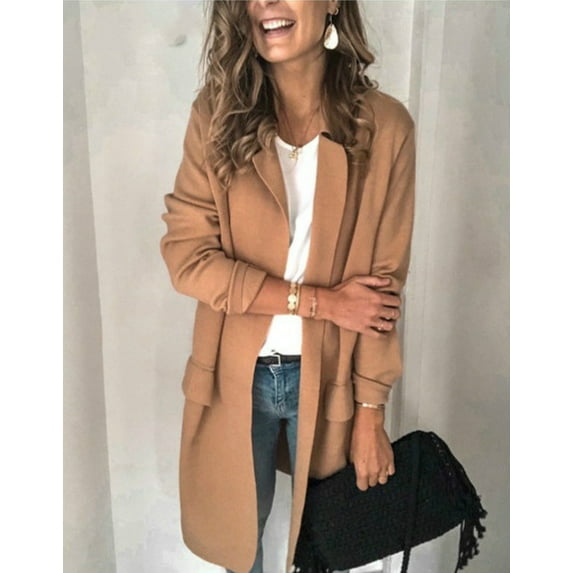 Women's Long Sleeve Autumn and Winter New Solid Color Fake Pocket Casual Jacket