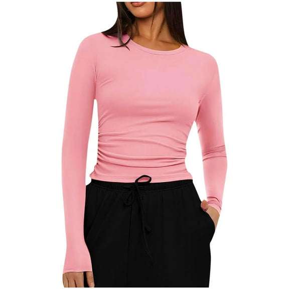 Women's Long Sleeve Baselayer Tops Slim Fit Long Sleeve Crewneck Undershirts Solid Color Casual Going Out Tops