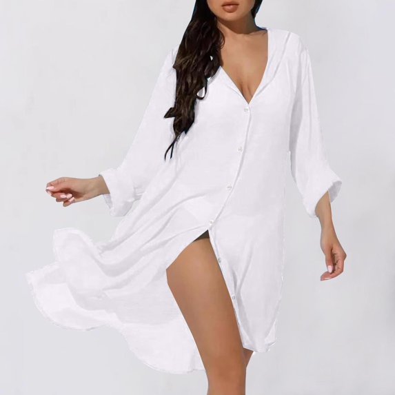 Women's Long Sleeve Beach Cover Up, UPF Sun Protection Hooded Cardigan, Bikini Cover Shirt for Swimming, Sports and Casual Wear White A