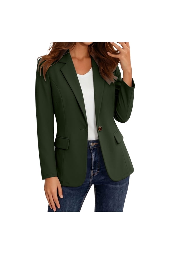 Women's Long Sleeve Blazer Spring Fall Trendy Casual Business Jackets Lapel V Neck Button Down Cardigan With Pockets (S, Green)