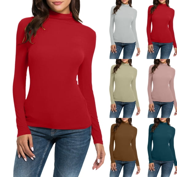 Women's Long Sleeve Blouse Mock Neck Design Stretchy Comfort Layer Tee
