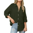 thumbnail image 1 of Women's Long Sleeve Blouse Solid Color V Neck Loose Blouse Work Tunic with Pockets Office Work Wear, 1 of 5