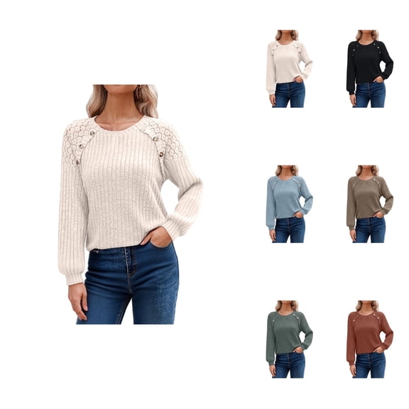 Women's Long Sleeve Blouse Spring Lightweight Sweater Business Casual Lace Top Trendy Fall Fashion Clothing