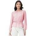 thumbnail image 1 of Women's Long Sleeve Blouse with Ruffle Neckline and Cinched Waist Detail - X Large, Pink, 1 of 6