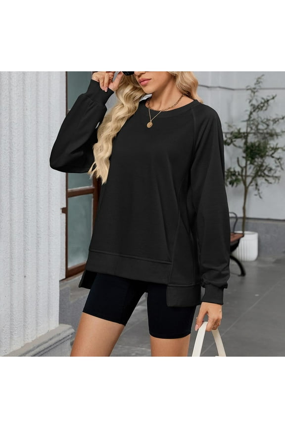 Women's Long Sleeve Blouses for Fall Wine Solid Color With Shoulder To Round Neck Loose And Fashionable Tops