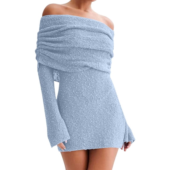 Women's Long Sleeve Bodycon Mini Dress Mesh Ruched Formal Wedding Guest Cocktail Dresses Light Blue S