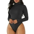 thumbnail image 1 of Women's Long Sleeve Bodysuit - Turtleneck, Slim Fit, Pure Color, High Elasticity, Snap Closure - Black, Size L, 1 of 6