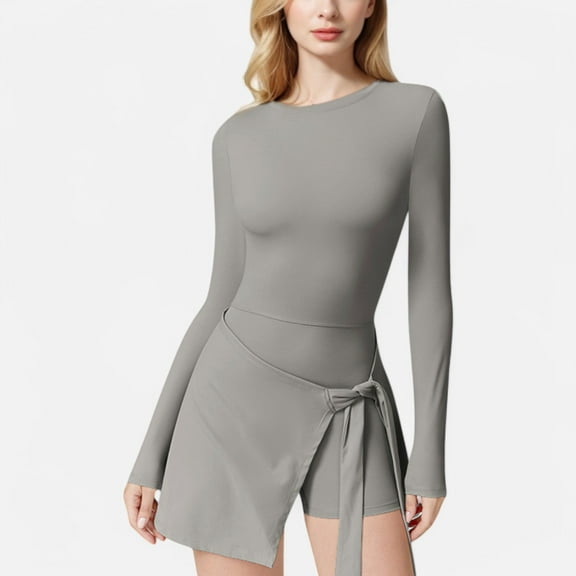 Women's Long Sleeve Bodysuit with Wrap Skirt Overlay
