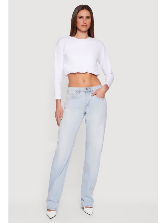 Women's Long Sleeve Bubble Hem Crop Top