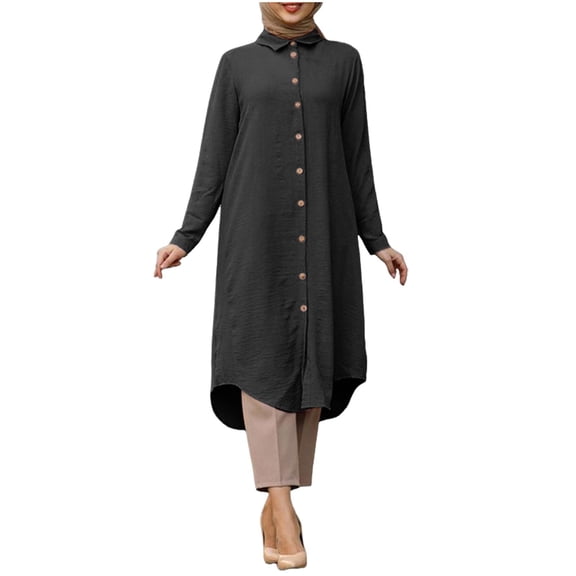 Women's Long Sleeve Button Down Abaya Casual Dress Dubai Outfits
