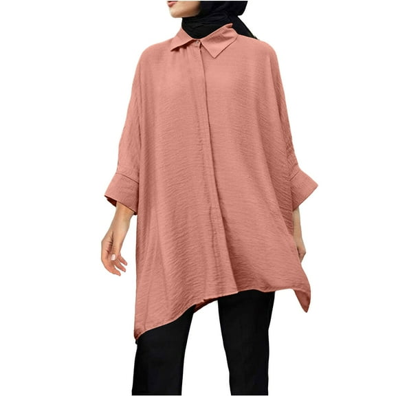 Women's Long Sleeve Button Down Abaya Casual Shirts Dubai Outfits