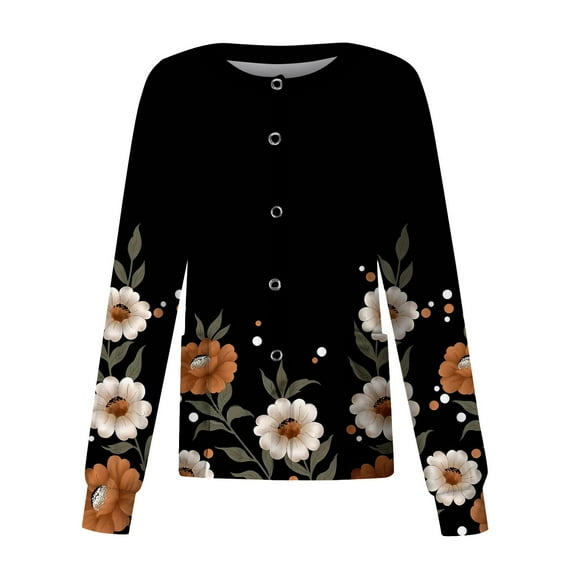 Women’s Long Sleeve Button Down Cardigan Lightweight Casual Leaf Print Sweater Top for Spring and Fall Stylish Outfits