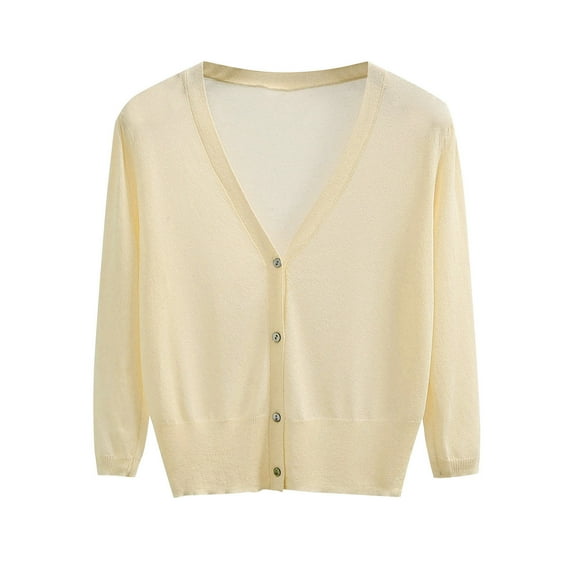 Women's Long Sleeve Button Down Cardigan Lightweight V Neck Casual Cropped Cardigans Sweater Tops M-3XL