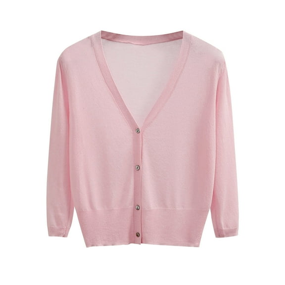 Women's Long Sleeve Button Down Cardigan Lightweight V Neck Casual Cropped Cardigans Sweater Tops M-3XL