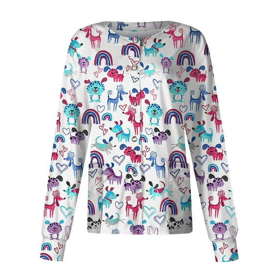 Women's Long Sleeve Button Down Cardigan with Pockets – Cute Heart Print Lightweight Casual Sweater for Work or Everyday Wear