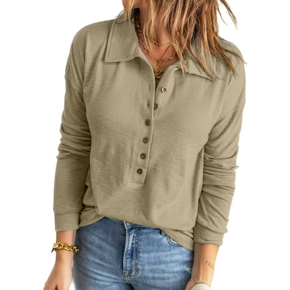 Women's Long Sleeve Button Down Collared Shirts Fall Knit Tops Business Causal Loose Blouses