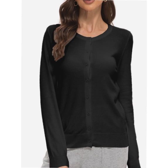 Women's Long Sleeve Button Down Crew Neck Classic Sweater Cardigan