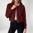 thumbnail image 1 of Women's Long Sleeve Button Down Cropped Knit Cardigan,Casual Short Sweater Jacket, 1 of 6