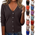 thumbnail image 1 of Women's Long Sleeve Button Down Cropped V-Neck Knit Cardigan Sweater Classic Elegant Shrugs for Women Autumn Spring Coffee L, 1 of 6