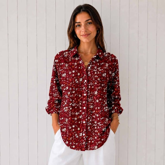 Women's Long Sleeve Button Down Shirt Casual Printed Blouse