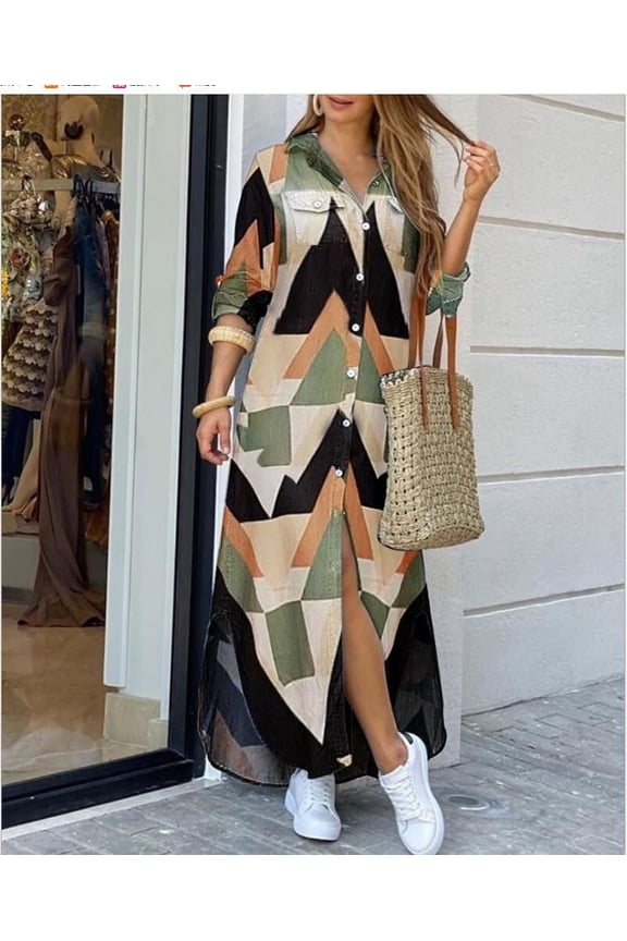 Women's Long Sleeve Button Down Shirt Dress Spring Casual Maxi Dresses Loose Fit Blouse Dress with Pockets