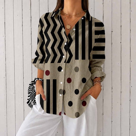 Women's Long Sleeve Button Down Shirt Printed Casual Blouse
