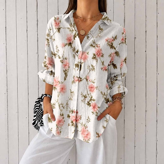 Women's Long Sleeve Button Down Shirt Printed Casual Blouse