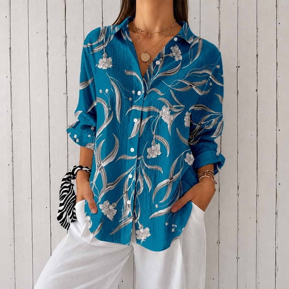 Women's Long Sleeve Button Down Shirt Printed Casual Blouse