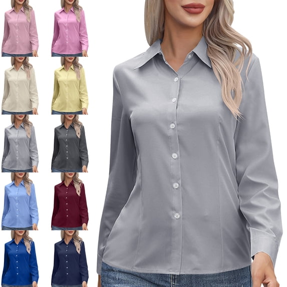 Women's Long Sleeve Button Down Shirt Work Shirt Fashionable Office Shirt Classic Style S-5XL