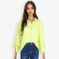 thumbnail image 1 of Women's Long Sleeve Button-Down Shirt with Roll-Up Sleeves and Front Pocket Casual Loose Fit Blouse- Small, Green, 1 of 6