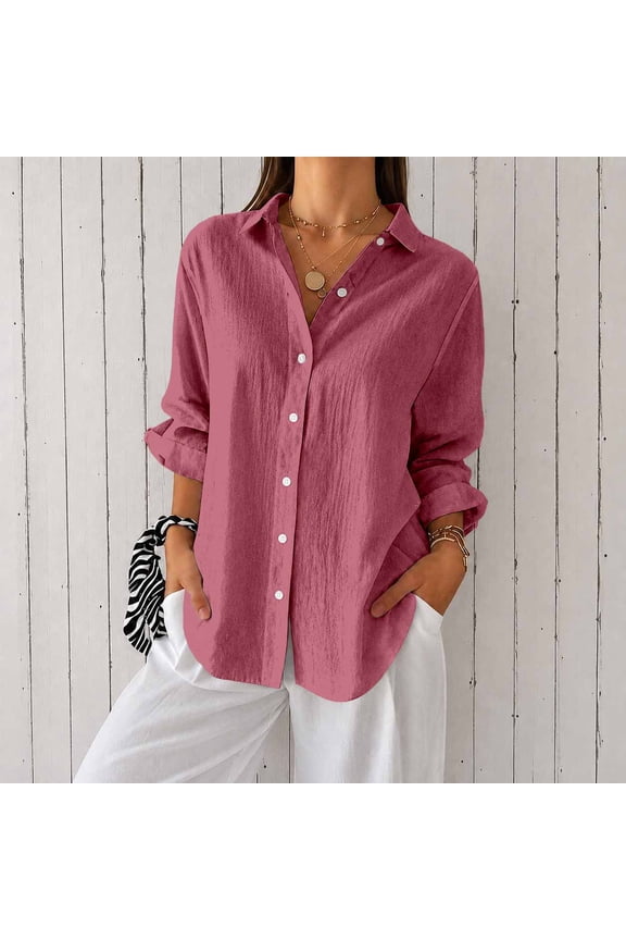 Women's Long Sleeve Button Down Shirts Casual Loose Fit Blouse Tops, Dusty Rose