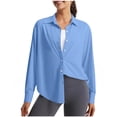 thumbnail image 1 of Women's Long Sleeve Button Down Shirts Sun Protection UPF50+ Collared Blouses Quick Dry Cover Up for Beach Hiking (XL, Blue), 1 of 7