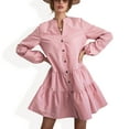 thumbnail image 1 of Women's Long Sleeve Button-Down Tiered Mini Dress with Stand Collar - Medium, Pink, 1 of 6