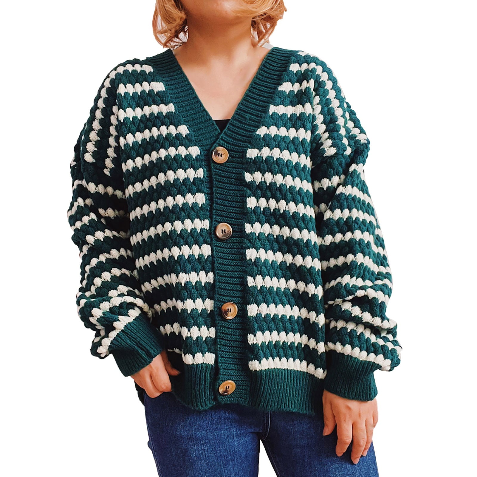 Casual Striped Stitching V-Neck Knitting Sweater Casual Striped Stitching V-Neck Knitting Sweater