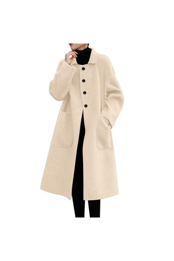 Women's Long Sleeve Button Down Wool Blends Thin Jacket Coat Slim Fit Warm Solid Long Overcoat With Pockets winter clothing for women