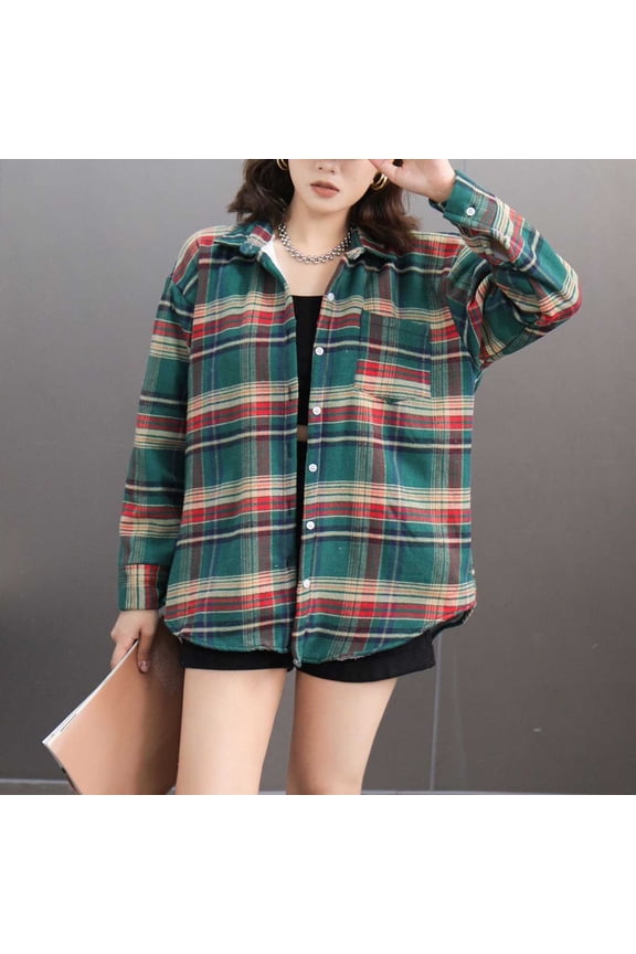 Women's Long Sleeve Button Down Shirt Blouse Top with Pocket Collarless Casual Work Office Travel Outfits Fashion Essential Gift for Women | Aestivo,Green L