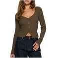 thumbnail image 1 of Women's Long Sleeve Button Up Cropped Cardigan Sweaters Casual V-Neck Knit Sweaters Cardigan Tops, 1 of 3