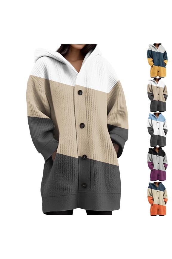 Women's Long Sleeve Button Up Hooded Cardigan Knitted Jacket Pullover Top Loose Fit Warm Casual Fashion Fall Winter Gift | TOPLIU, Light Blue XL