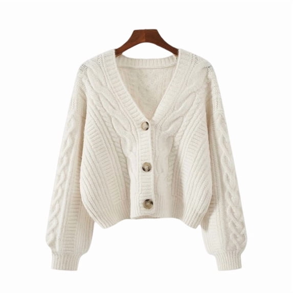 Women's Long Sleeve Button V Neck Soft Knit Cardigan Sweaters Cropped Cardigan Sweaters for Women Cute Cable Knit Outerwear