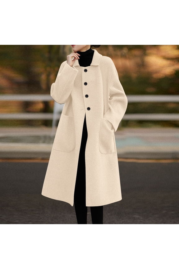 Women's Long Sleeve Button Down Wool Blends Thin Jacket Coat Slim Fit Warm Solid Long Overcoat With Pockets Oversized Wool Coat Women Overcoat Asymmetrical Jacket No Seam Winter Jackets Womens Wool