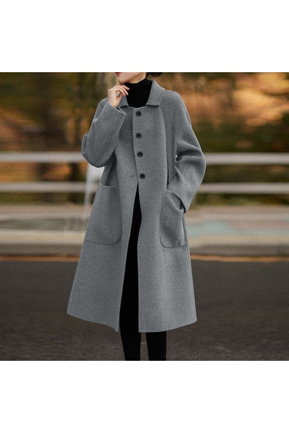 Women's Long Sleeve Button Down Wool Blends Thin Jacket Coat Slim Fit Warm Solid Long Overcoat With Pockets Oversized Wool Coat Women Overcoat Asymmetrical Jacket No Seam Winter Jackets Womens Wool