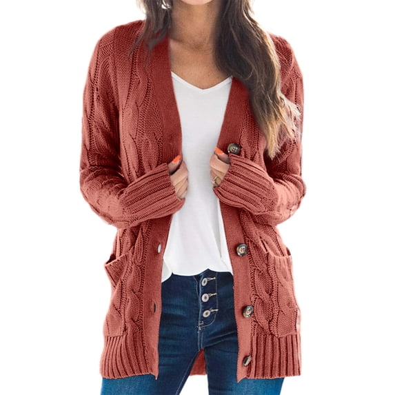 Women's Long Sleeve Cable Knit Cardigan Open Front Button Down Knitwear Sweater Coat