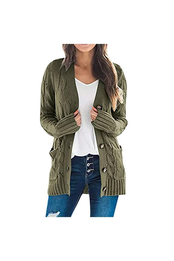 Women's Long Sleeve Cable Knit Cardigan Sweaters Open Front Fall Outwear with Pockets,Knit Cardigan Sweaters for Women