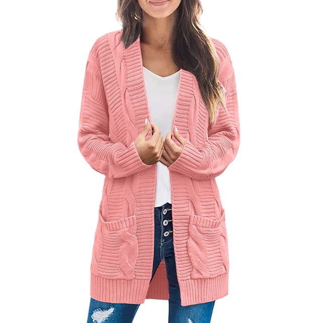 Women's Long Sleeve Cable Knit Cardigan Sweaters Open Front Winter ...