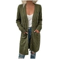 thumbnail image 1 of Women's Long Sleeve Cable Knit Long Cardigan Fall Winter Chunky Open Front Button Sweater Outerwear with Pockets Army Green L, 1 of 6